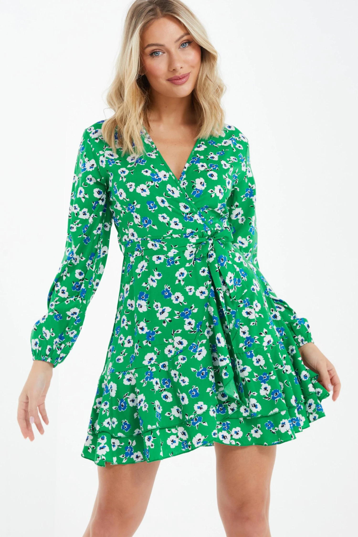 Green Floral Print Skater Mini Dress 2 Green Floral Print Skater Mini Dress - Image 2