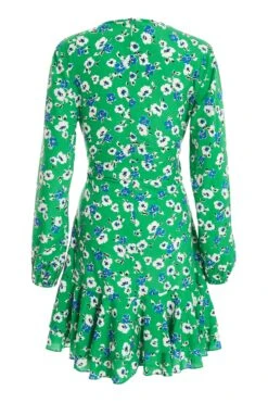 Green Floral Print Skater Mini Dress 10 Green Floral Print Skater Mini Dress -Women Clothing Sales Store 00100037629 ZB
