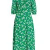 Green Floral Print Ruched Midi Dress 12 Green Floral Print Ruched Midi Dress -Women Clothing Sales Store 00100037630 ZM