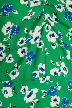 Green Floral Print Ruched Midi Dress -Women Clothing Sales Store 00100037630 ZS