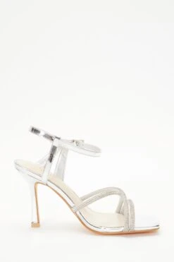 Wide Fit Silver Metallic Heeled Sandals -Women Clothing Sales Store 00100037651 ZS