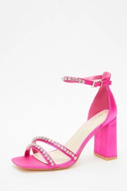 Wide Fit Pink Satin Block Heeled Sandals 8 Wide Fit Pink Satin Block Heeled Sandals -Women Clothing Sales Store 00100037652 XB