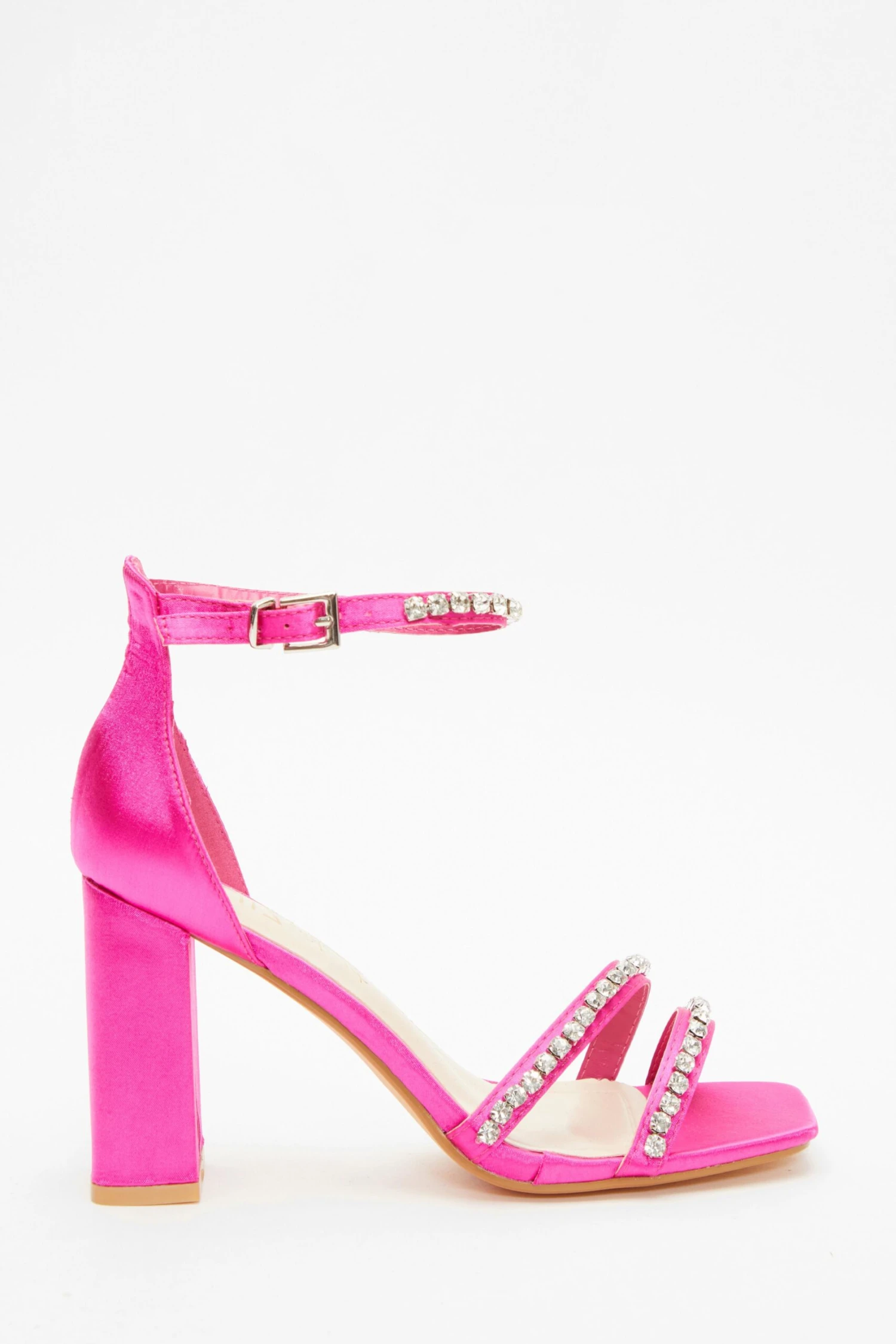 Wide Fit Pink Satin Block Heeled Sandals 2 Wide Fit Pink Satin Block Heeled Sandals - Image 2