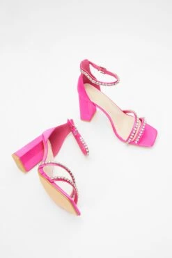 Wide Fit Pink Satin Block Heeled Sandals 9 Wide Fit Pink Satin Block Heeled Sandals -Women Clothing Sales Store 00100037652 XS