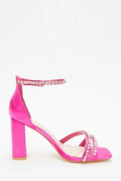 Wide Fit Pink Satin Block Heeled Sandals 11 Wide Fit Pink Satin Block Heeled Sandals -Women Clothing Sales Store 00100037652 ZS
