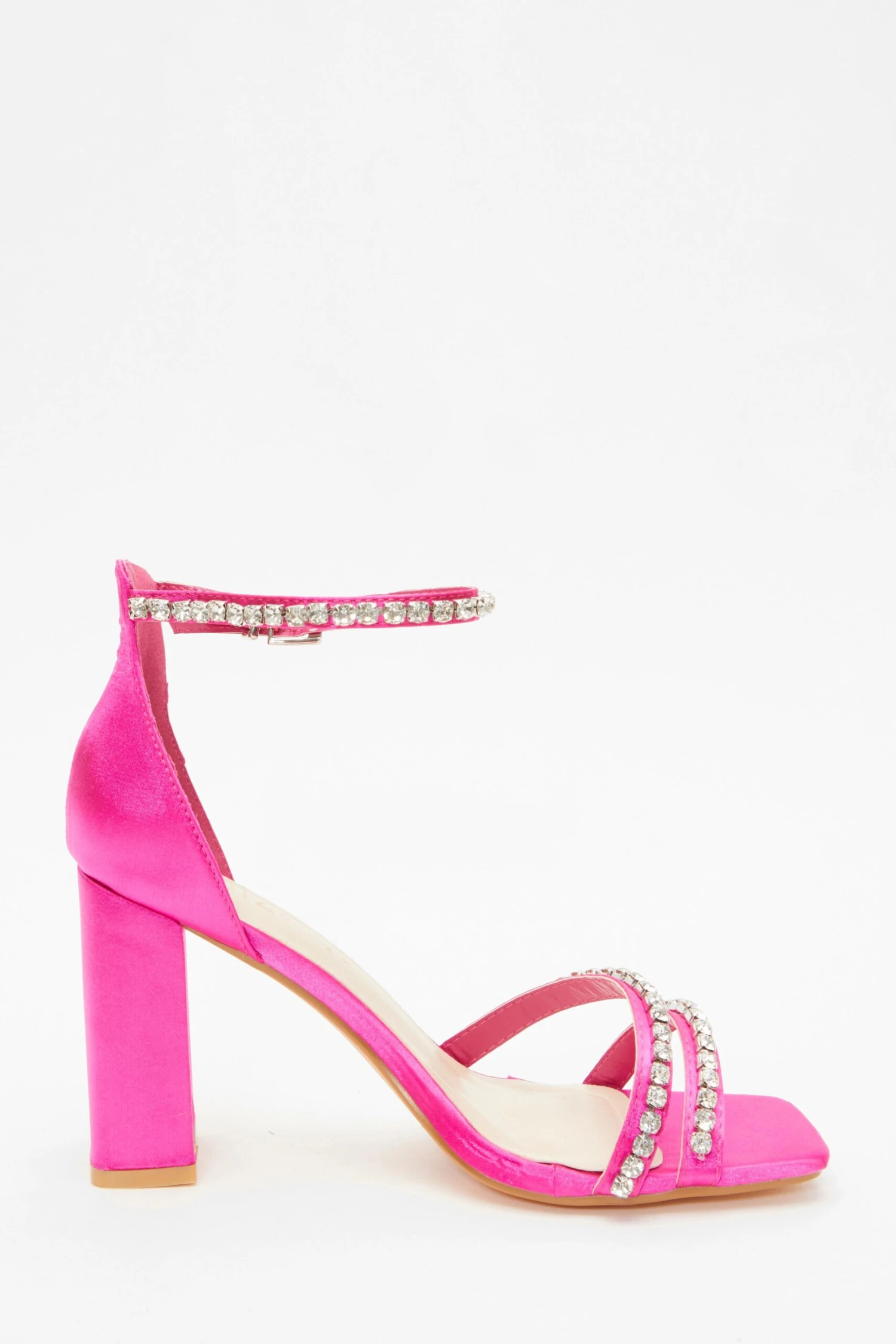Wide Fit Pink Satin Block Heeled Sandals 6 Wide Fit Pink Satin Block Heeled Sandals - Image 6
