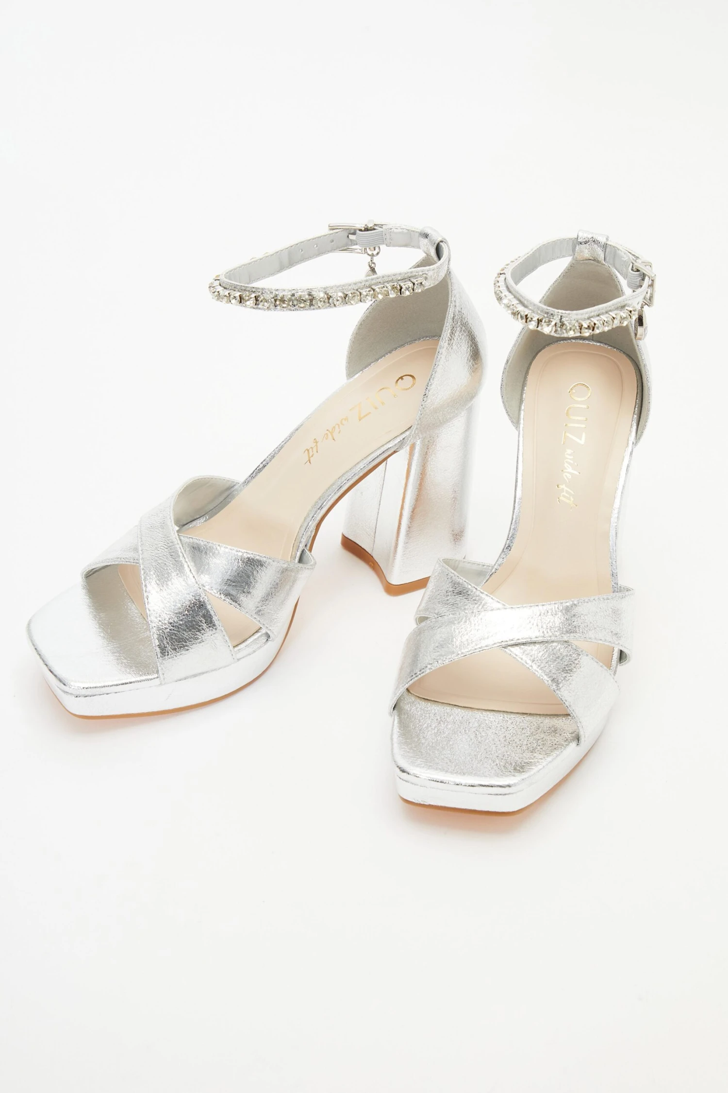 Wide Fit Silver Platform Heeled Sandals 4 Wide Fit Silver Platform Heeled Sandals - Image 4