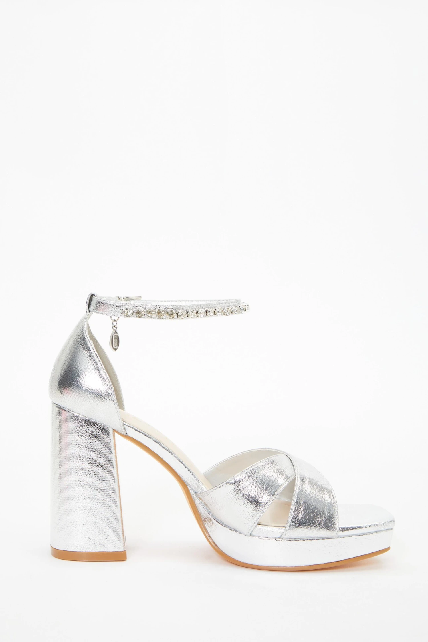 Wide Fit Silver Platform Heeled Sandals 6 Wide Fit Silver Platform Heeled Sandals - Image 6