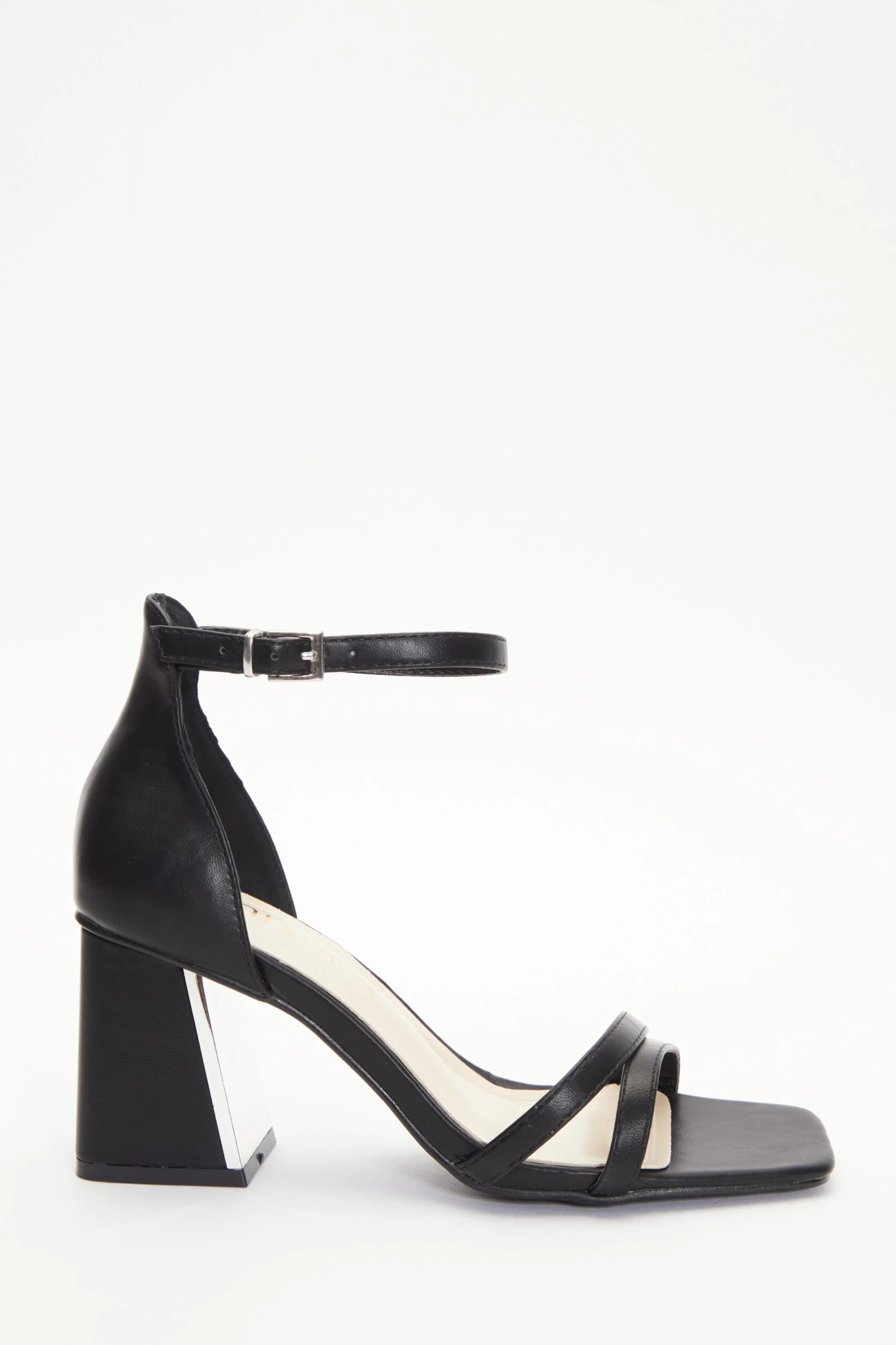 Wide Fit Black Asymmetric Strap Heeled Sandals 2 Wide Fit Black Asymmetric Strap Heeled Sandals - Image 2