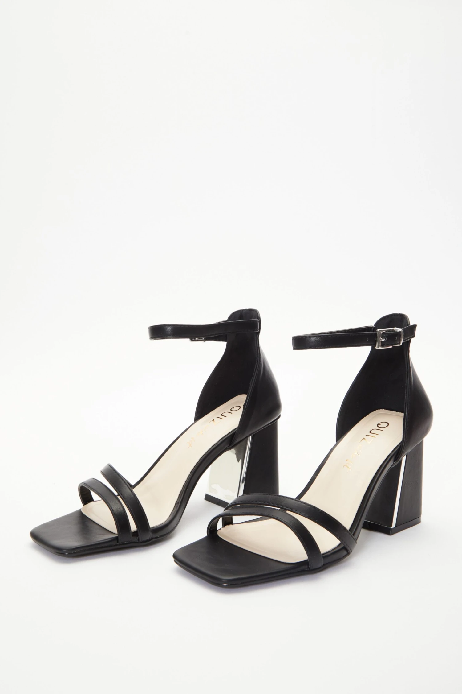 Wide Fit Black Asymmetric Strap Heeled Sandals 4 Wide Fit Black Asymmetric Strap Heeled Sandals - Image 4