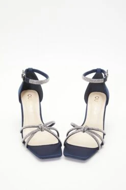 Wide Fit Navy Satin Diamante Heeled Sandals -Women Clothing Sales Store 00100037667 XS
