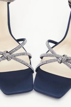 Wide Fit Navy Satin Diamante Heeled Sandals -Women Clothing Sales Store 00100037667 ZB