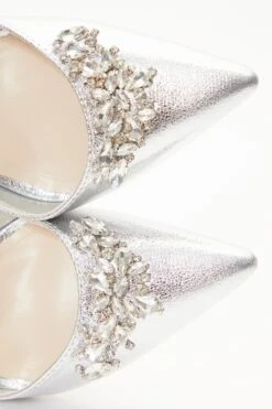 Wide Fit Silver Foil Diamante Court Heels -Women Clothing Sales Store 00100037671 ZB