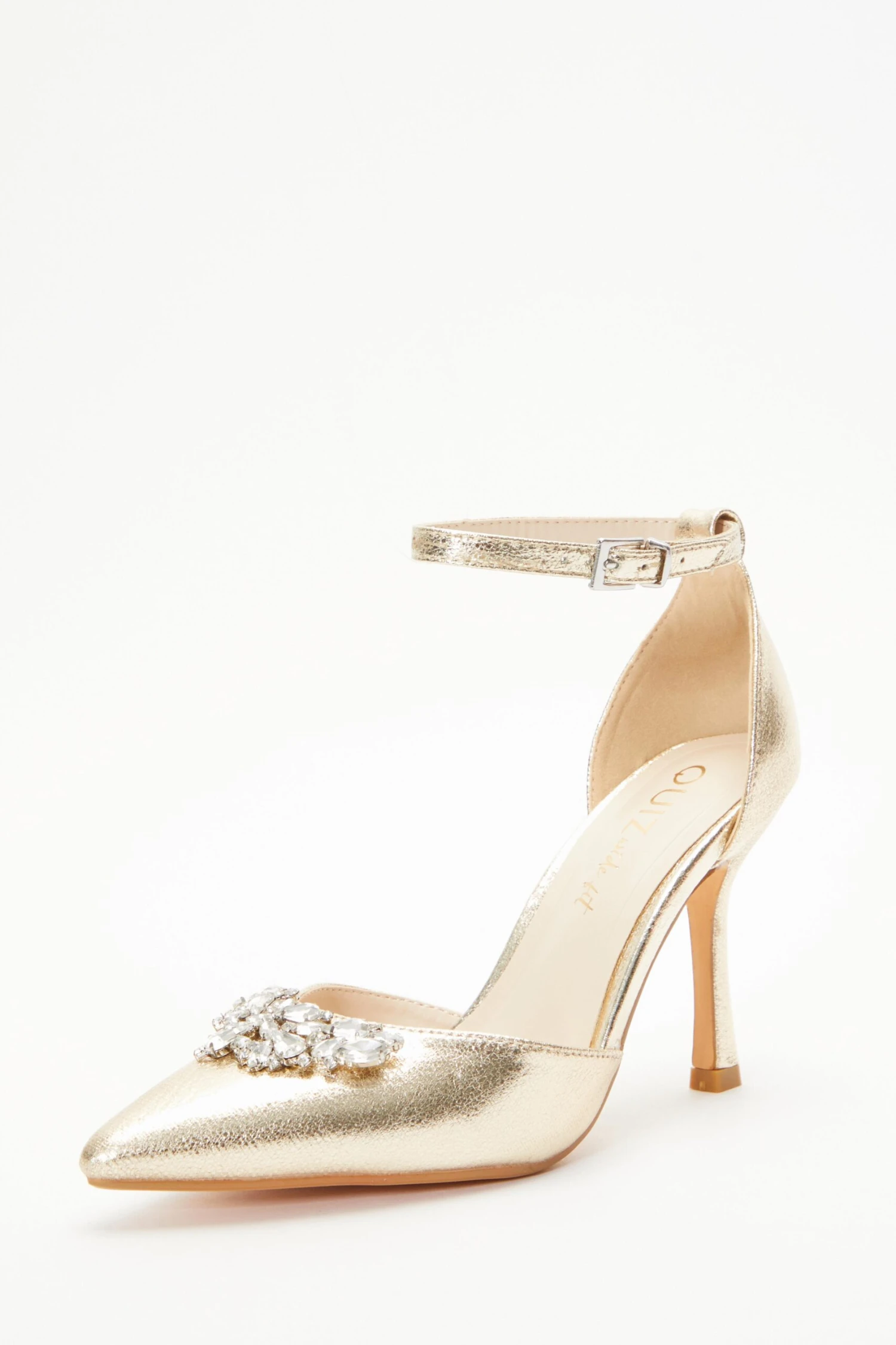 Wide Fit Gold Foil Diamante Court Heels 3 Wide Fit Gold Foil Diamante Court Heels - Image 3