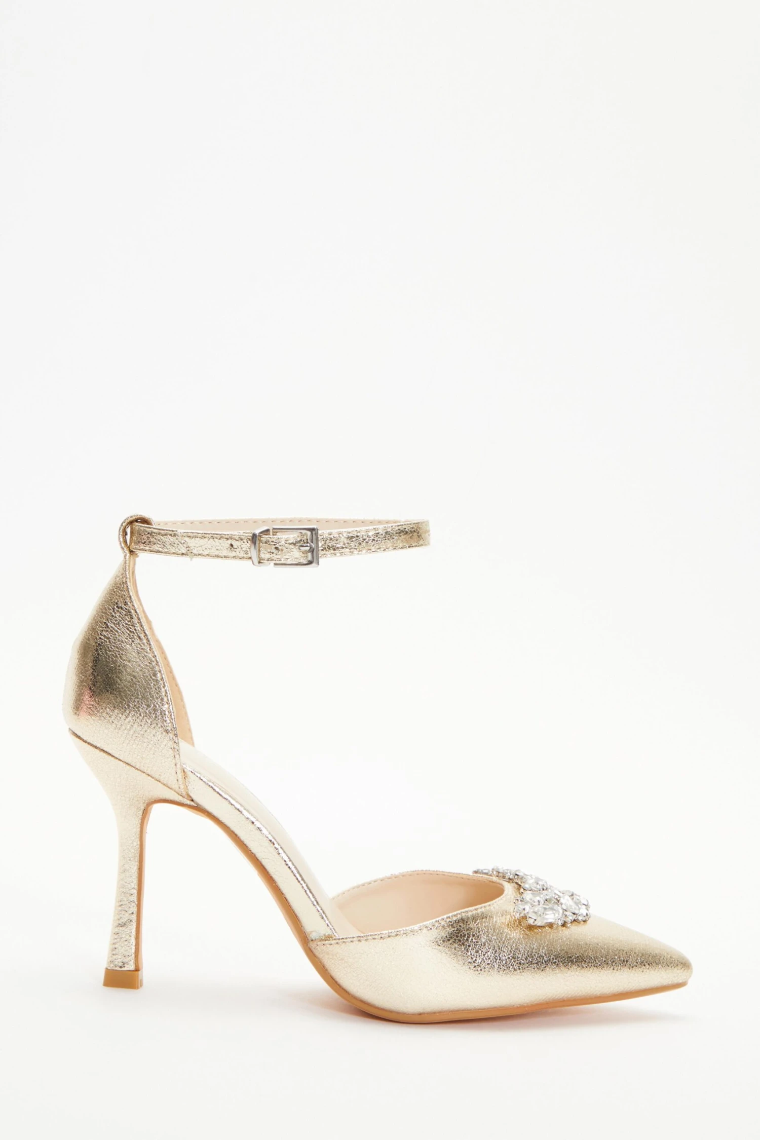 Wide Fit Gold Foil Diamante Court Heels 2 Wide Fit Gold Foil Diamante Court Heels - Image 2