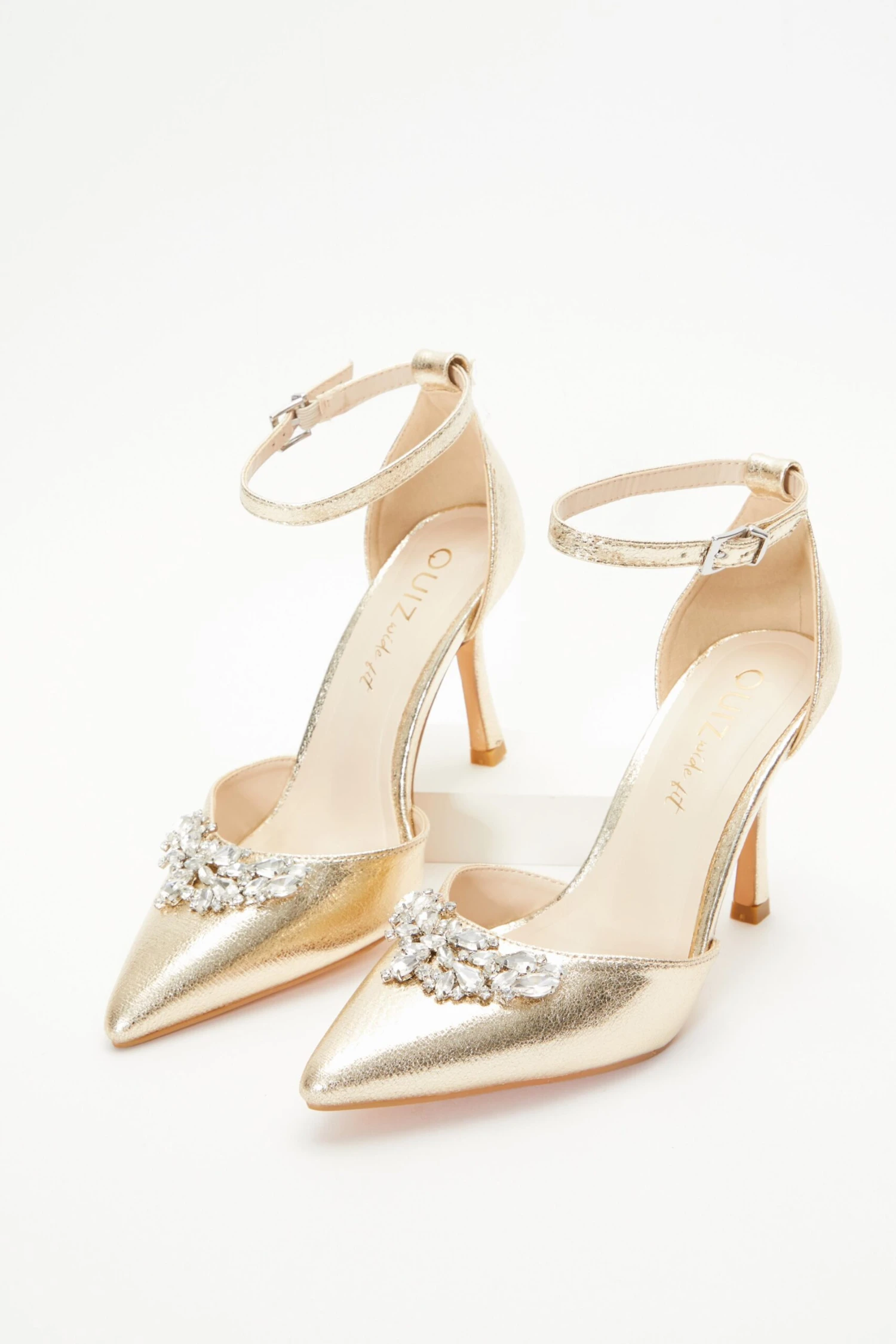 Wide Fit Gold Foil Diamante Court Heels 4 Wide Fit Gold Foil Diamante Court Heels - Image 4