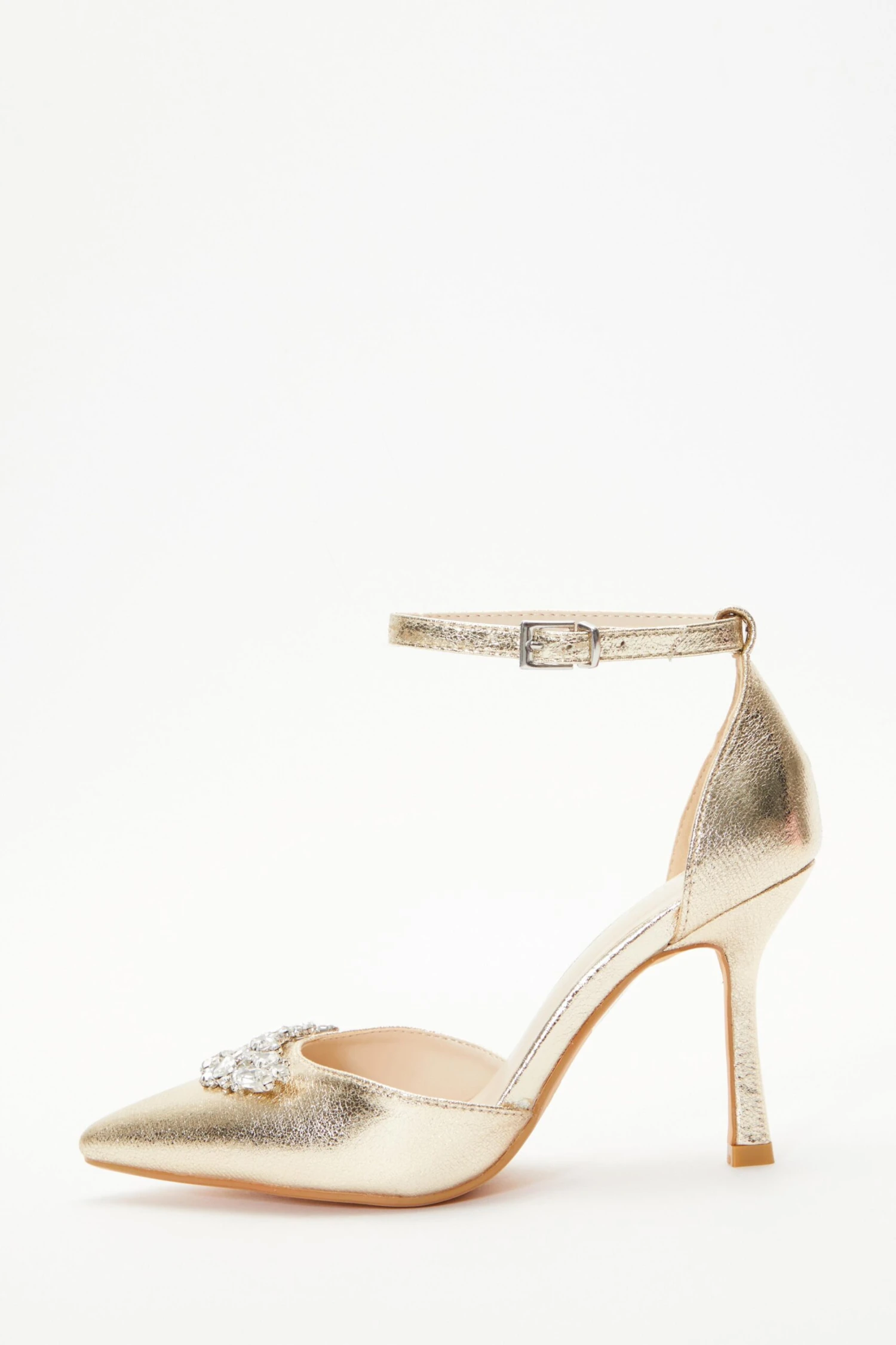 Wide Fit Gold Foil Diamante Court Heels 1 Wide Fit Gold Foil Diamante Court Heels