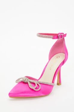 Wide Fit Pink Diamante Bow Court Heels -Women Clothing Sales Store 00100037675 XB