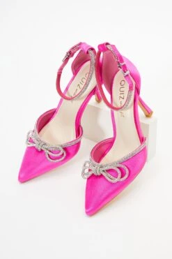 Wide Fit Pink Diamante Bow Court Heels -Women Clothing Sales Store 00100037675 XS