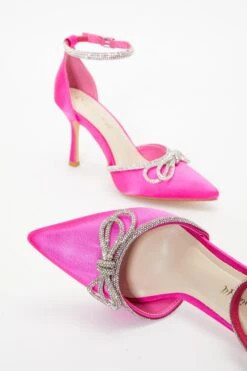 Wide Fit Pink Diamante Bow Court Heels -Women Clothing Sales Store 00100037675 ZB