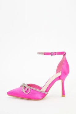 Wide Fit Pink Diamante Bow Court Heels