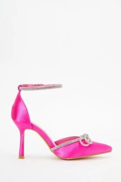 Wide Fit Pink Diamante Bow Court Heels -Women Clothing Sales Store 00100037675 ZS