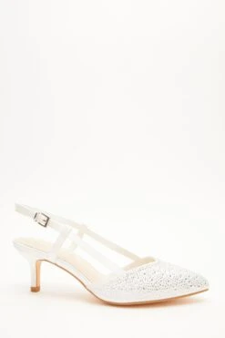 Wide Fit White Diamante Slingback Court Heels -Women Clothing Sales Store 00100037678 XM