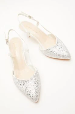 Wide Fit White Diamante Slingback Court Heels -Women Clothing Sales Store 00100037678 XS