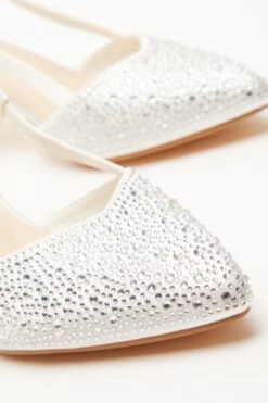 Wide Fit White Diamante Slingback Court Heels -Women Clothing Sales Store 00100037678 ZB