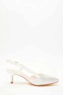 Wide Fit White Diamante Slingback Court Heels -Women Clothing Sales Store 00100037678 ZS