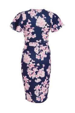 Petite Navy Floral Wrap Midi Dress -Women Clothing Sales Store 00100037688 ZB