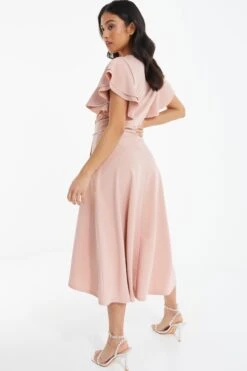 Petite Pink Wrap Dip Hem Midi Dress 8 Petite Pink Wrap Dip Hem Midi Dress -Women Clothing Sales Store 00100037689 XB