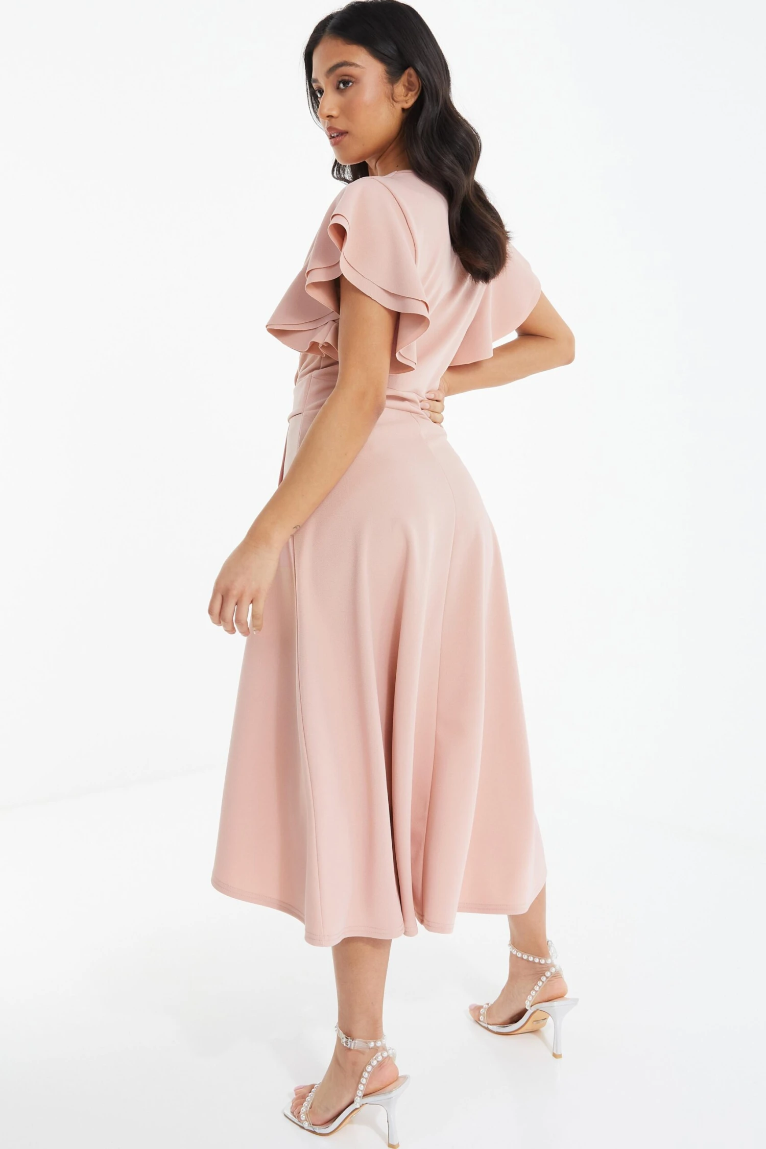 Petite Pink Wrap Dip Hem Midi Dress 3 Petite Pink Wrap Dip Hem Midi Dress - Image 3