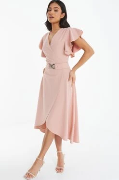 Petite Pink Wrap Dip Hem Midi Dress 9 Petite Pink Wrap Dip Hem Midi Dress -Women Clothing Sales Store 00100037689 XS