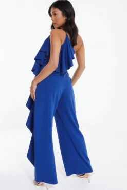 Petite Royal Blue One Shoulder Frill Palazzo Jumpsuit -Women Clothing Sales Store 00100037692 XB