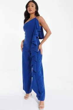 Petite Royal Blue One Shoulder Frill Palazzo Jumpsuit -Women Clothing Sales Store 00100037692 XS