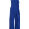 Petite Royal Blue One Shoulder Frill Palazzo Jumpsuit