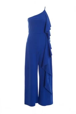 Petite Royal Blue One Shoulder Frill Palazzo Jumpsuit