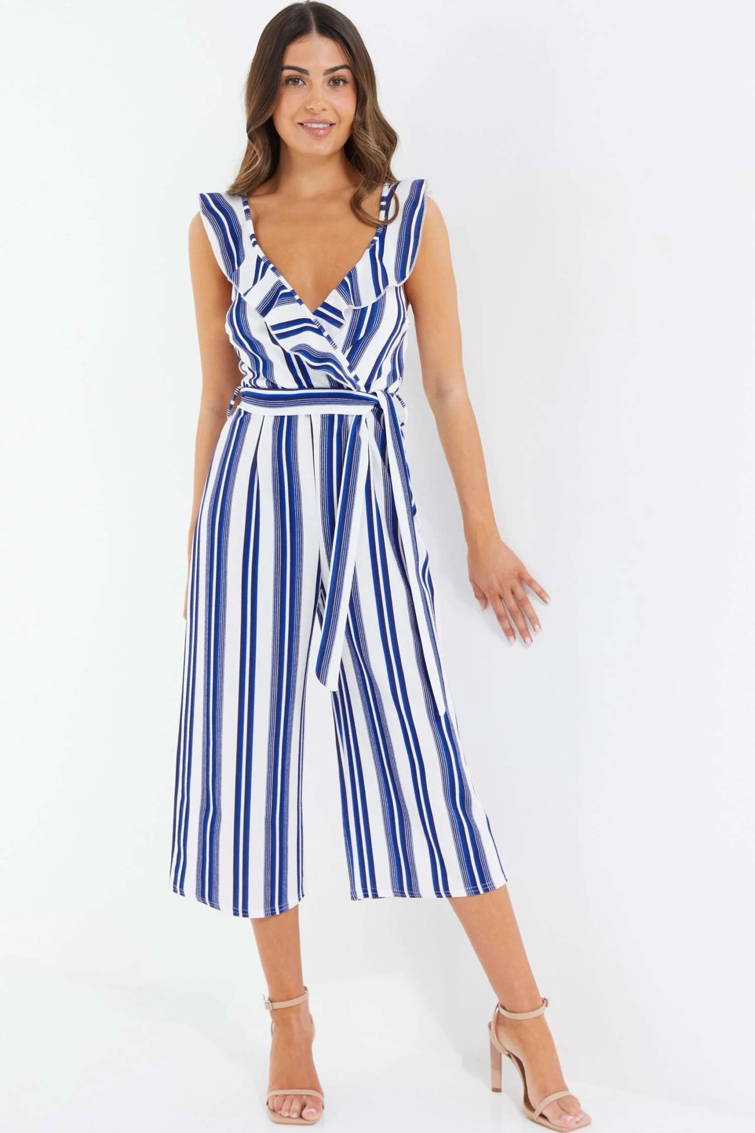 Petite Royal Blue Striped Culotte Jumpsuit 2 Petite Royal Blue Striped Culotte Jumpsuit - Image 2