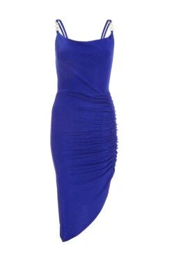 Petite Royal Blue Diamante Ruched Midi Dress