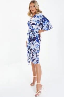 Navy Floral Wrap Midi Dress 9 Navy Floral Wrap Midi Dress -Women Clothing Sales Store 00100037771 XS