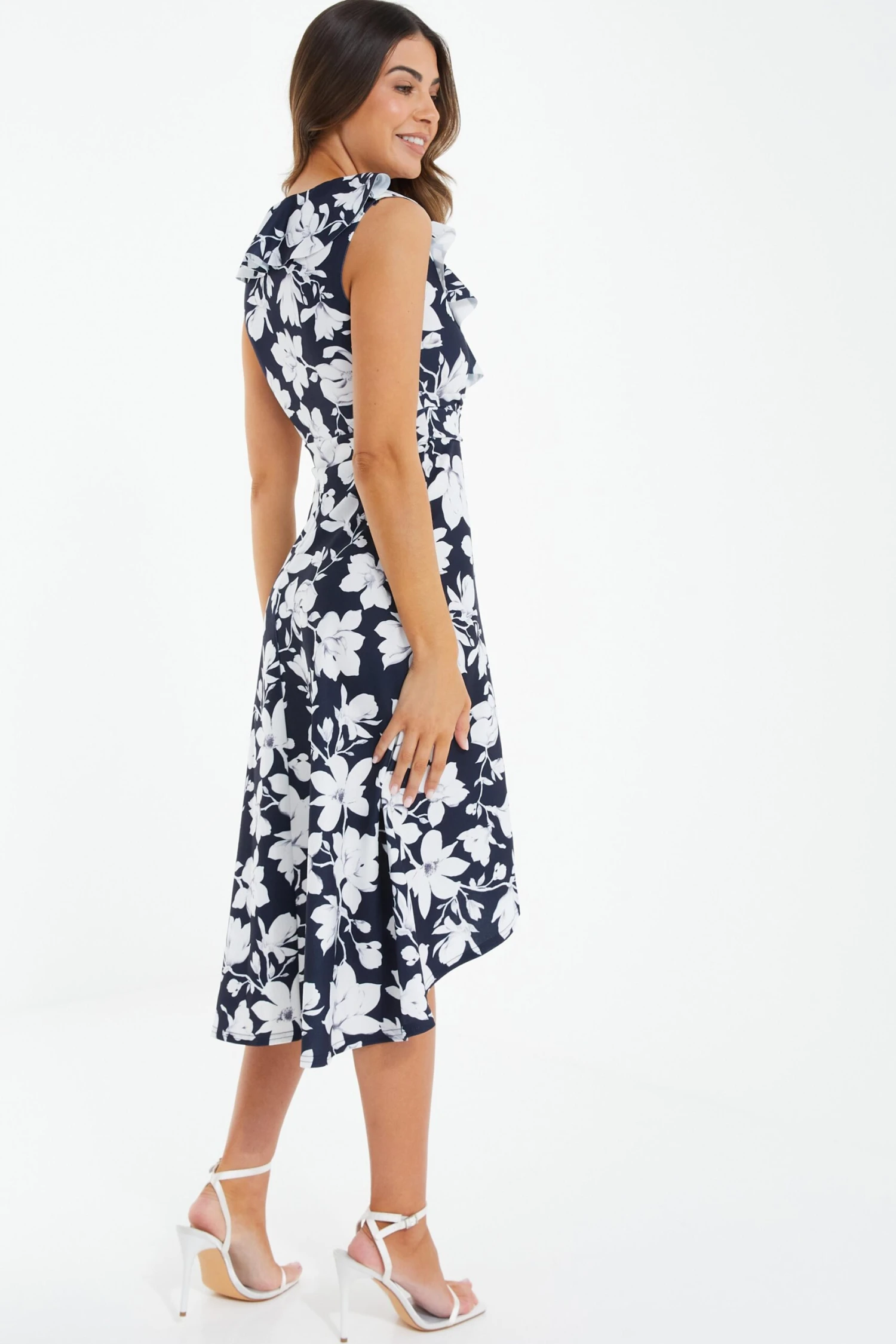 Petite Navy Floral Dip Hem Midi Dress 3 Petite Navy Floral Dip Hem Midi Dress - Image 3