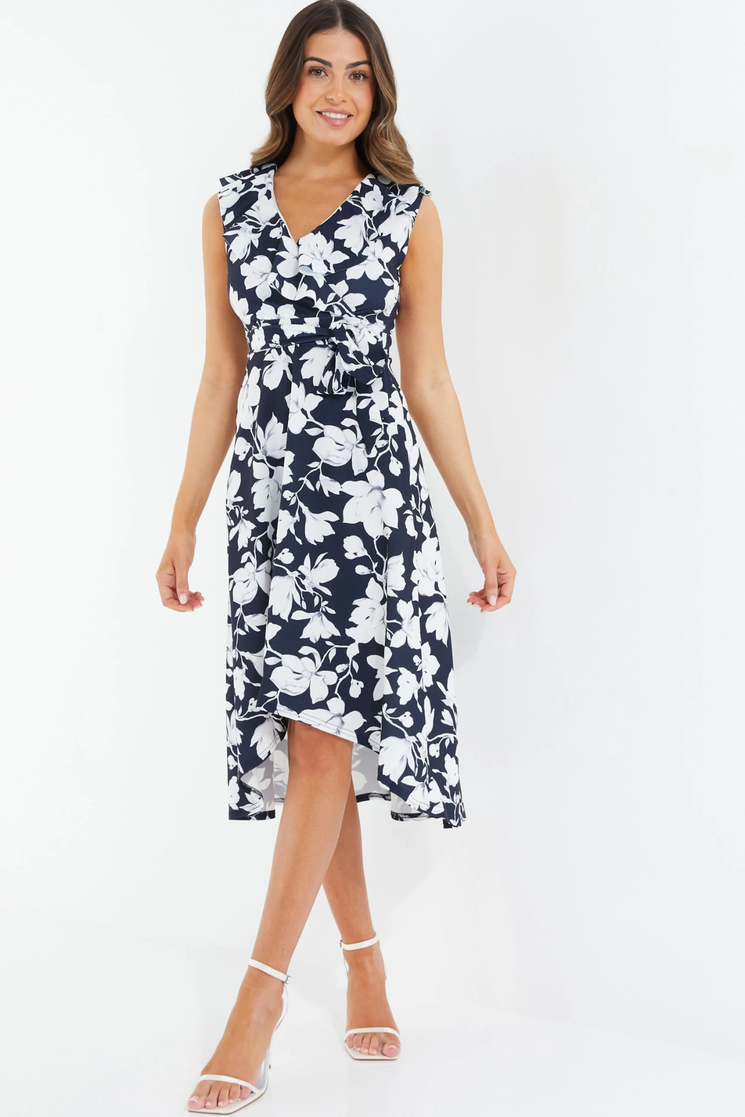 Petite Navy Floral Dip Hem Midi Dress 2 Petite Navy Floral Dip Hem Midi Dress - Image 2