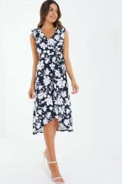 Petite Navy Floral Dip Hem Midi Dress 9 Petite Navy Floral Dip Hem Midi Dress -Women Clothing Sales Store 00100037780 XS