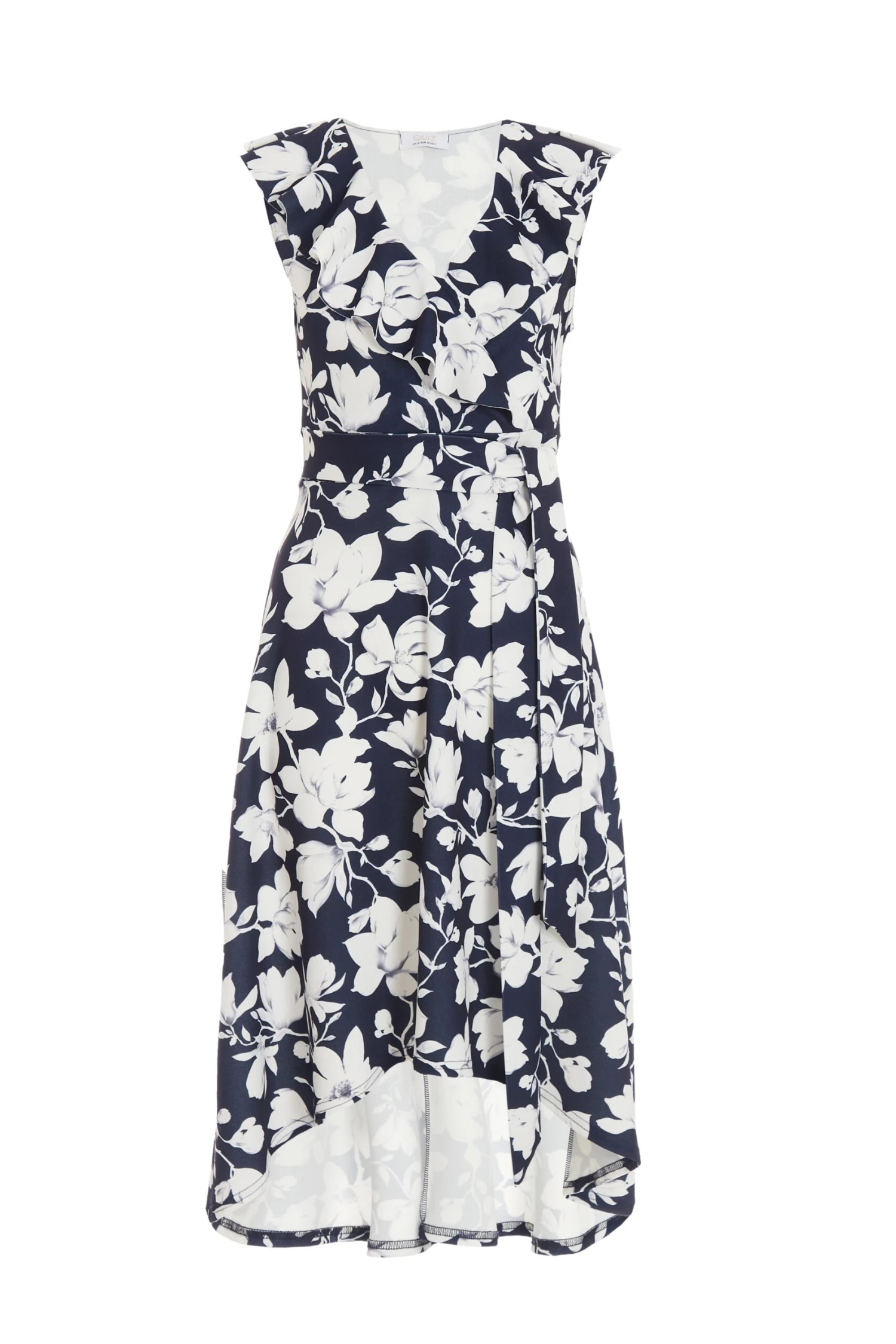 Petite Navy Floral Dip Hem Midi Dress 1 Petite Navy Floral Dip Hem Midi Dress
