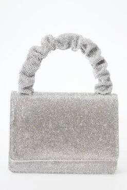 Silver Diamante Ruched Bag -Women Clothing Sales Store 00100037782 XM