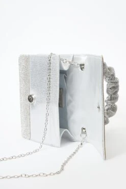 Silver Diamante Ruched Bag -Women Clothing Sales Store 00100037782 XS