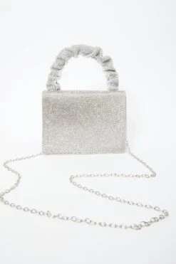 Silver Diamante Ruched Bag -Women Clothing Sales Store 00100037782 ZB