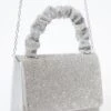 Silver Diamante Ruched Bag -Women Clothing Sales Store 00100037782 ZM
