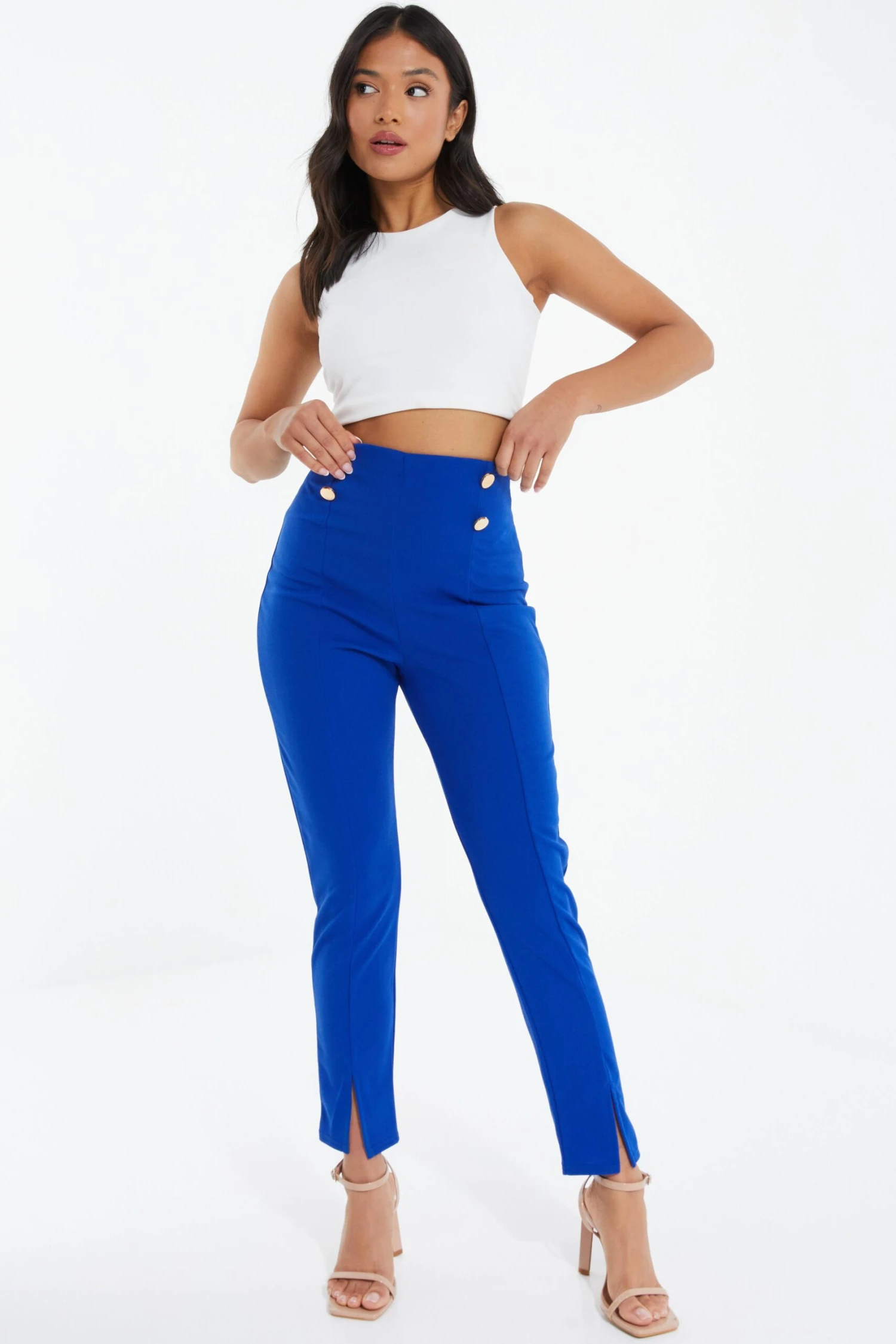 Petite Royal Blue Split Front Trousers 2 Petite Royal Blue Split Front Trousers - Image 2